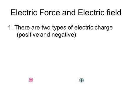 Electric Force and Electric field 1. There are two types of electric charge (positive and negative)