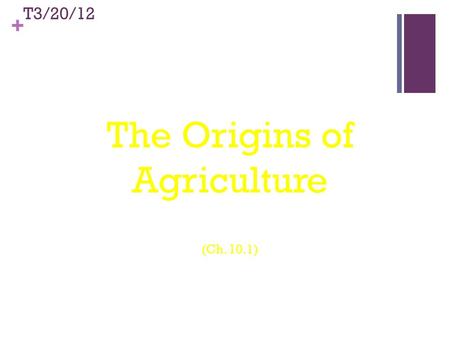 + © 2011 Pearson Education, Inc. T3/20/12 The Origins of Agriculture (Ch. 10.1)