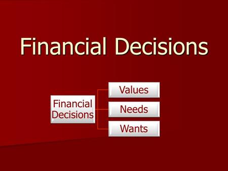 Financial Decisions Financial Decisions Values Needs Wants.