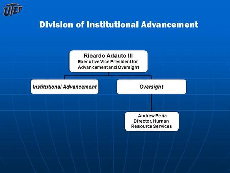 Division of Institutional Advancement Ricardo Adauto III Executive Vice President for Advancement and Oversight Institutional AdvancementOversight Andrew.