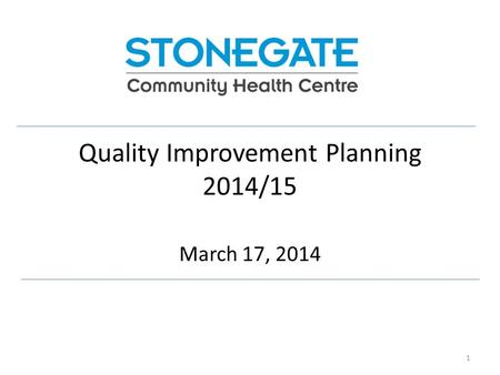Quality Improvement Planning 2014/15 March 17, 2014 1.