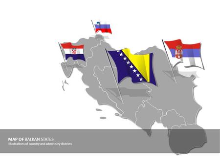 MAP OF BALKAN STATES Illustrations of country and administry districts.