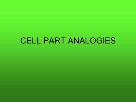 CELL PART ANALOGIES. Parts of a Cell Cell Membrane The cell membrane controls what goes in and out of the cell. The cell membrane is like a screen door,