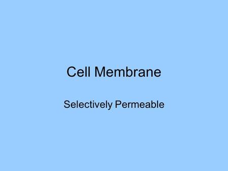 Cell Membrane Selectively Permeable. Basic Structure Double layer of phospholipids Referred to a bilayer A phospholipid has a head and two tails The phospholipids.