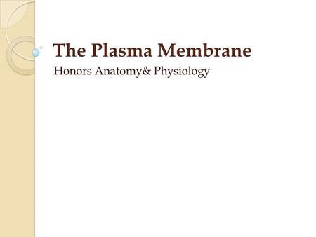 The Plasma Membrane Honors Anatomy& Physiology. Plasma Membrane boundary between inside & outside of cell flexible structure dynamic role in cellular.