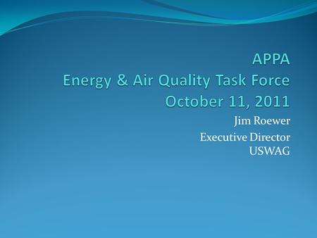 Jim Roewer Executive Director USWAG. CCR Background 1993 and 2000 Bevill Amendment Regulatory Determinations – Coal Combustion Residuals (CCR) do not.