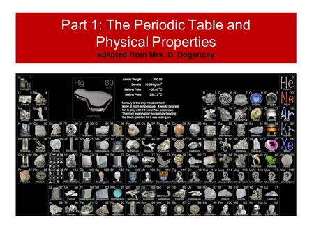 Part 1: The Periodic Table and Physical Properties adapted from Mrs. D. Dogancay.