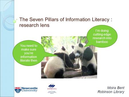 The Seven Pillars of Information Literacy : research lens Moira Bent Robinson Library I’m doing cutting edge research into bamboo You need to make sure.
