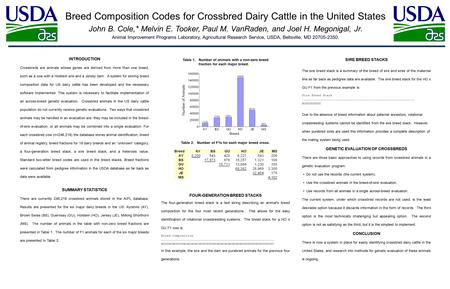 Breed Composition Codes for Crossbred Dairy Cattle in the United States John B. Cole,* Melvin E. Tooker, Paul M. VanRaden, and Joel H. Megonigal, Jr. Animal.