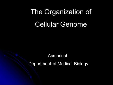 The Organization of Cellular Genome Asmarinah Department of Medical Biology.