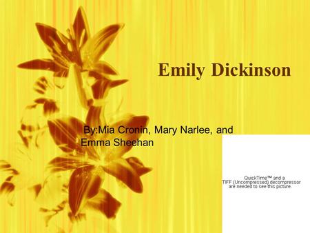Emily Dickinson By:Mia Cronin, Mary Narlee, and Emma Sheehan.