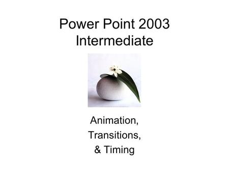 Power Point 2003 Intermediate Animation, Transitions, & Timing.