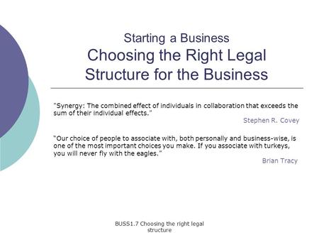 BUSS1.7 Choosing the right legal structure