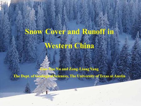 Diagram for the model structures Snow Cover and Runoff in Western China Guo-Yue Nu and Zong-Liang Yang The Dept. of Geological Sciences, The University.