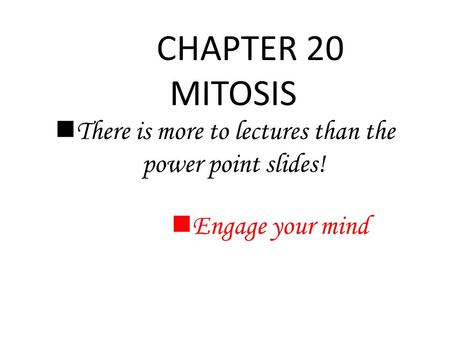 CHAPTER 20 MITOSIS There is more to lectures than the power point slides! Engage your mind.