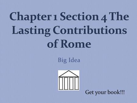 Big Idea Get your book!!!. Alias, alibi, camera, extra, focus, media, radius, and recipe. These are words that were created by the Romans. What other.