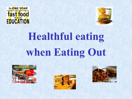 Healthful eating when Eating Out. What are your priorities when eating out? Get food fast to keep body fueled and keep going? Go out with friends? Relaxing.