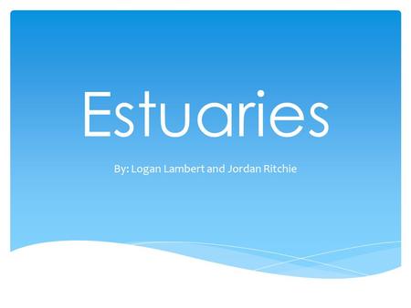 Estuaries By: Logan Lambert and Jordan Ritchie.  An estuary is a partly enclosed coastal body of water with one or more rivers or streams flowing into.