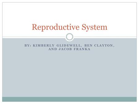 BY: KIMBERLY GLIDEWELL, BEN CLAYTON, AND JACOB FRANKA Reproductive System.