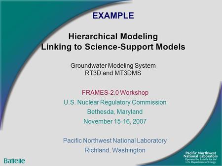 Hierarchical Modeling Linking to Science-Support Models EXAMPLE Hierarchical Modeling Linking to Science-Support Models Groundwater Modeling System RT3D.
