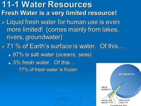 11-1 Water Resources Fresh Water is a very limited resource!