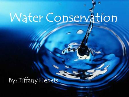 By: Tiffany Hebets Water Conservation. Water is very important to everyday life, so we have to save every drop that we can.Water is very important to.