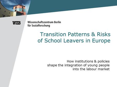 Transition Patterns & Risks of School Leavers in Europe How institutions & policies shape the integration of young people into the labour market.