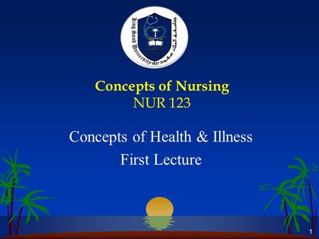 1 Concepts of Nursing NUR 123 Concepts of Health & Illness First Lecture.