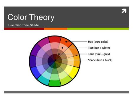 Color Theory Hue, Tint, Tone, Shade.