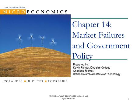 © 2006 McGraw-Hill Ryerson Limited. All rights reserved.1 Chapter 14: Market Failures and Government Policy Prepared by: Kevin Richter, Douglas College.