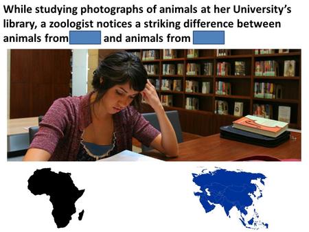 While studying photographs of animals at her University’s library, a zoologist notices a striking difference between animals from Africa and animals from.