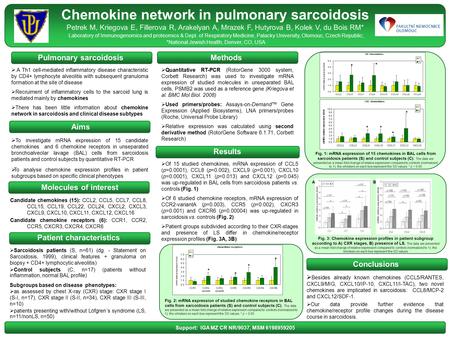 Chemokine network in pulmonary sarcoidosis Petrek M, Kriegova E, Fillerova R, Arakelyan A, Mrazek F, Hutyrova B, Kolek V, du Bois RM* Laboratory of Immunogenomics.