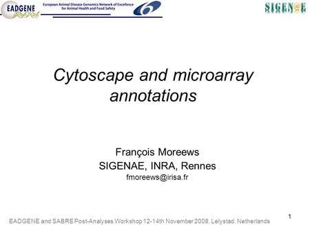 EADGENE and SABRE Post-Analyses Workshop 12-14th November 2008, Lelystad, Netherlands 1 François Moreews SIGENAE, INRA, Rennes Cytoscape.