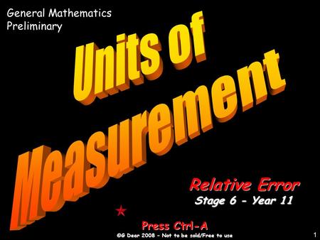 1 Press Ctrl-A ©G Dear 2008 – Not to be sold/Free to use Relative Error Stage 6 - Year 11 General Mathematics Preliminary.
