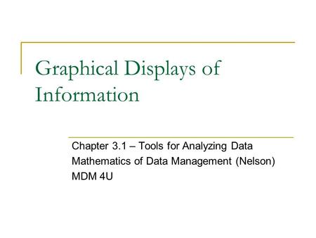 Graphical Displays of Information Chapter 3.1 – Tools for Analyzing Data Mathematics of Data Management (Nelson) MDM 4U.
