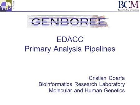 EDACC Primary Analysis Pipelines Cristian Coarfa Bioinformatics Research Laboratory Molecular and Human Genetics.