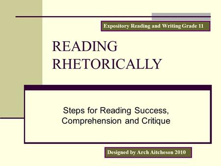 Steps for Reading Success, Comprehension and Critique