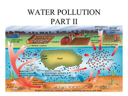 WATER POLLUTION PART II. POLLUTION FROM SEWAGE SEWAGE: poses a threat to public health because it carries disease- causing agents (cholera bacteria, hepatitis,
