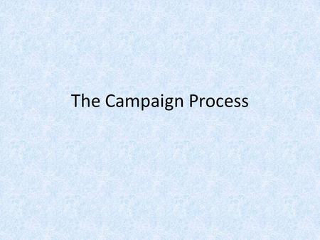 The Campaign Process. Roots Nomination Campaign – winning a primary election to represent your party in the general election. General Election Campaign.