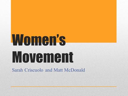 Women’s Movement Sarah Criscuolo and Matt McDonald.