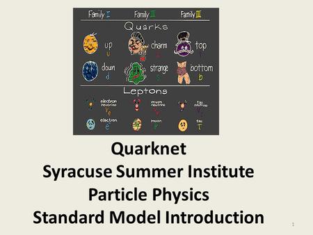 Quarknet Syracuse Summer Institute Particle Physics Standard Model Introduction 1.