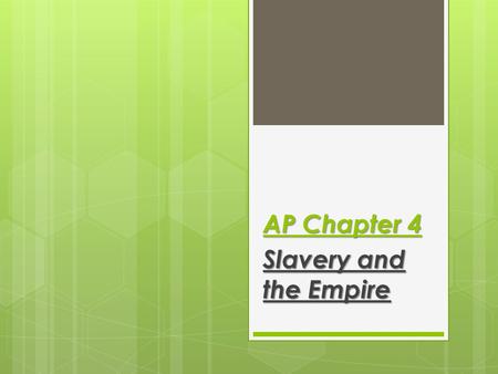 AP Chapter 4 Slavery and the Empire. The African Slave Trade  10-12 million slaves were brought to the Americas with 67% coming between 1701- 1810 