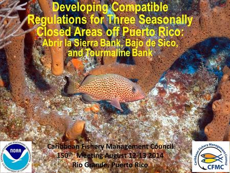 Caribbean Fishery Management Council 150 th Meeting August 12-13 2014 Rio Grande, Puerto Rico Developing Compatible Regulations for Three Seasonally Closed.