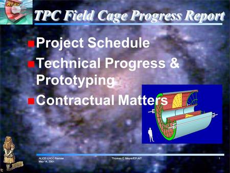 ALICE-LHCC Review May 14, 2001 Thomas C. Meyer/EP-AIT1 TPC Field Cage Progress Report Project Schedule Technical Progress & Prototyping Contractual Matters.