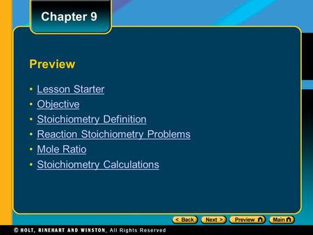 Preview Lesson Starter Objective Stoichiometry Definition