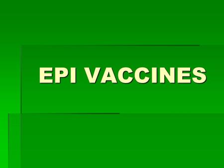 EPI VACCINES. BCG ( Bacille Calmette- Guerin)  Protects infants against TB  In powder form with diluents  Must be discarded after 6 hrs. or at the.