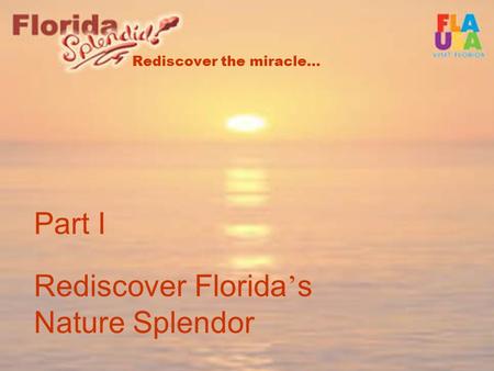 Rediscover the miracle… Part I Rediscover Florida ’ s Nature Splendor.