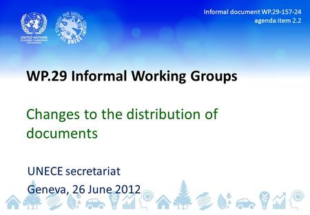 WP.29 Informal Working Groups Changes to the distribution of documents UNECE secretariat Geneva, 26 June 2012 Informal document WP.29-157-24 agenda item.