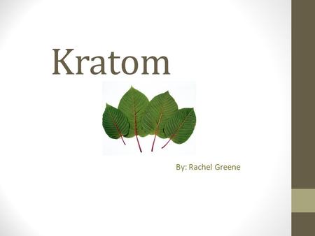 Kratom By: Rachel Greene. What is Kratom? Kratom is a tree that is native to Southeast Asia mostly commonly in Thailand. The botanical name is Mitragyna.
