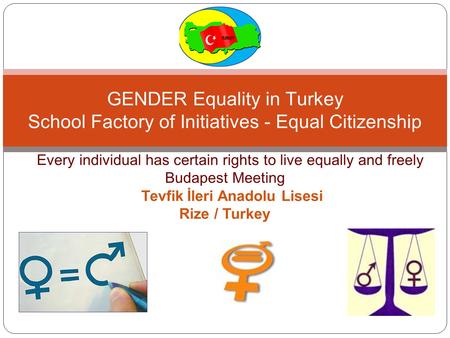 EEe E EEvery individual has certain rights to live equally and freely Budapest Meeting TtTevfik İleri Anadolu Lisesi Rize / Turkey GENDER Equality in Turkey.